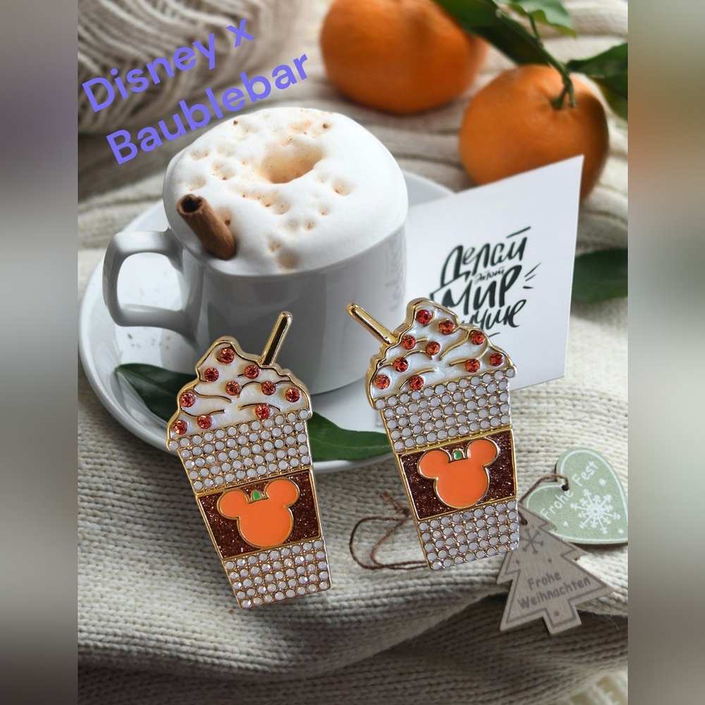 Disney x Baublebar Mickey Mouse Pumpkin Spice Latte Earrings Nwt